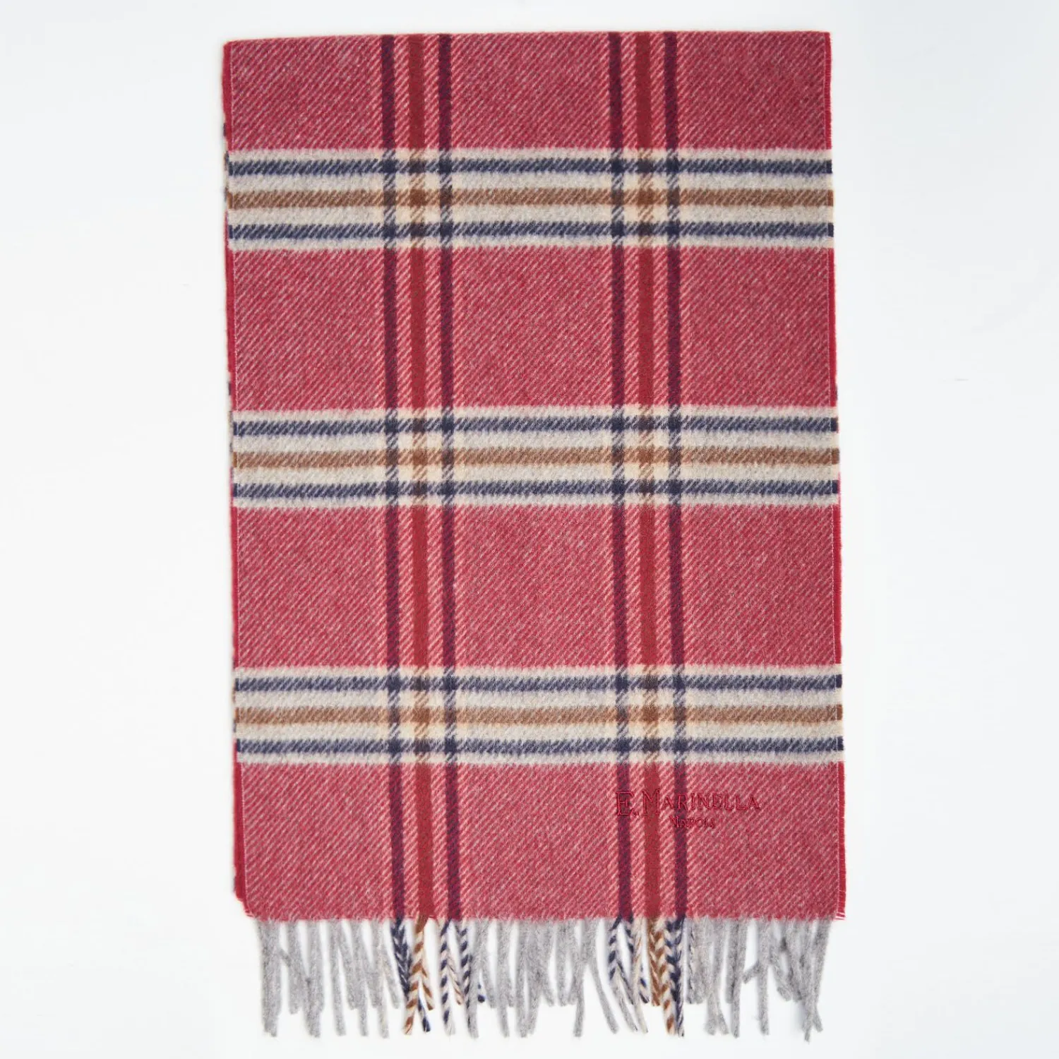 Burgundy Wool Plaid Scarf With Bangs>E.Marinella Store