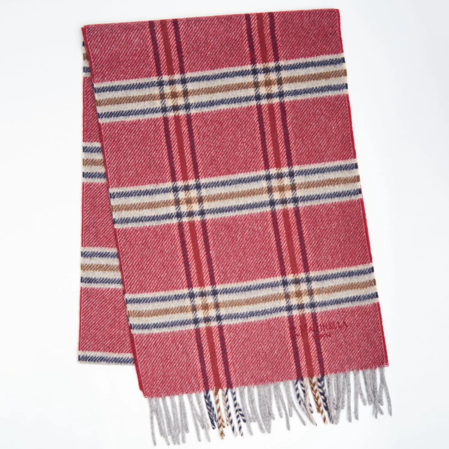 Burgundy Wool Plaid Scarf With Bangs>E.Marinella Store