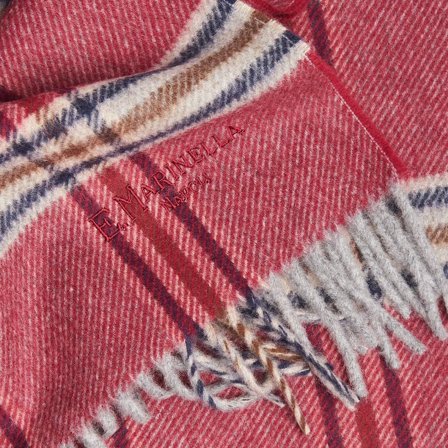 Burgundy Wool Plaid Scarf With Bangs>E.Marinella Store