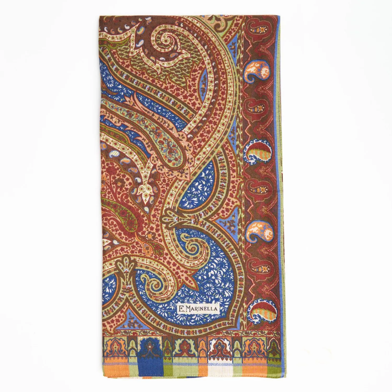 Camel And Bluette Wool Stole - Damask Pattern>E.Marinella Shop