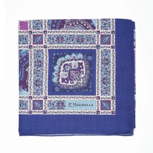 Dark And Blue Wool Stole - Floral Pattern>E.Marinella Store