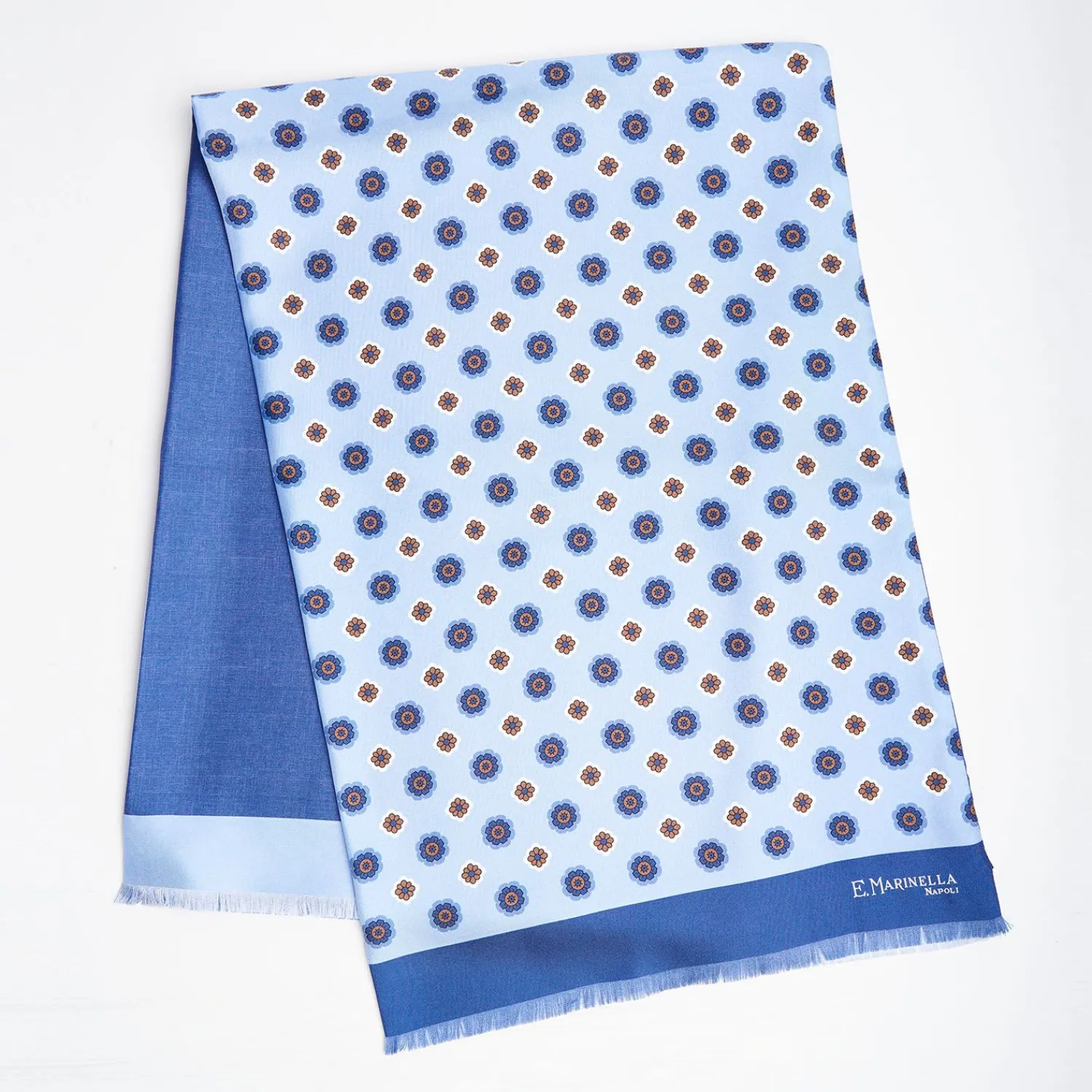Dark And Light Blue Double Silk Scarf>E.Marinella Fashion
