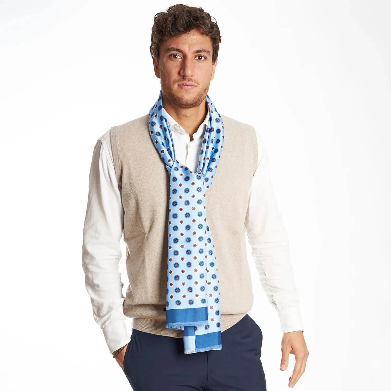 Dark And Light Blue Double Silk Scarf>E.Marinella Fashion