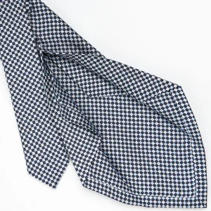 Dark Blue 5 Fold Sartorial Silk Tie - Small Flower Pattern>E.Marinella Outlet