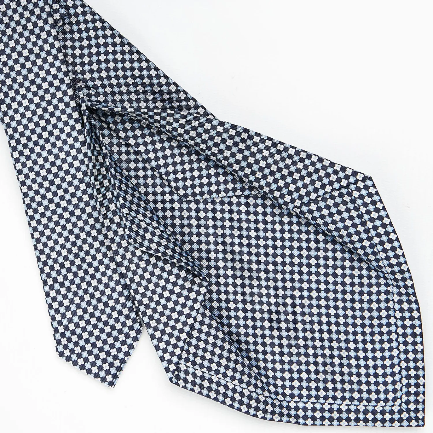 Dark Blue 5 Fold Sartorial Silk Tie - Small Flower Pattern>E.Marinella Outlet