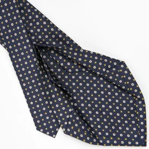 Dark Blue 5 Fold Sartorial Silk Tie - Small Flower Pattern>E.Marinella Hot
