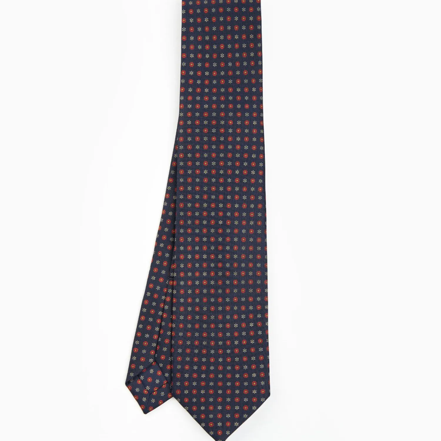 Dark Blue 5 Fold Sartorial Silk Tie - Small Flower Pattern>E.Marinella Outlet