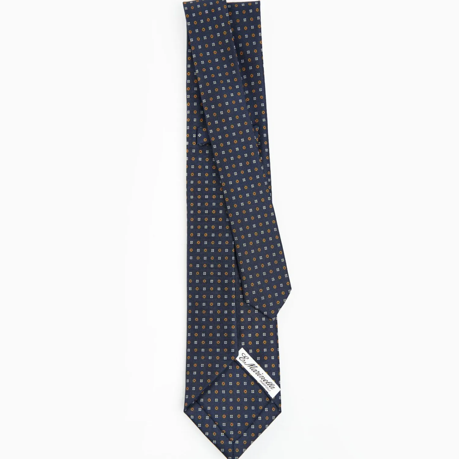 Dark Blue 9 Fold Sartorial Silk Tie Small Flower Pattern>E.Marinella Outlet