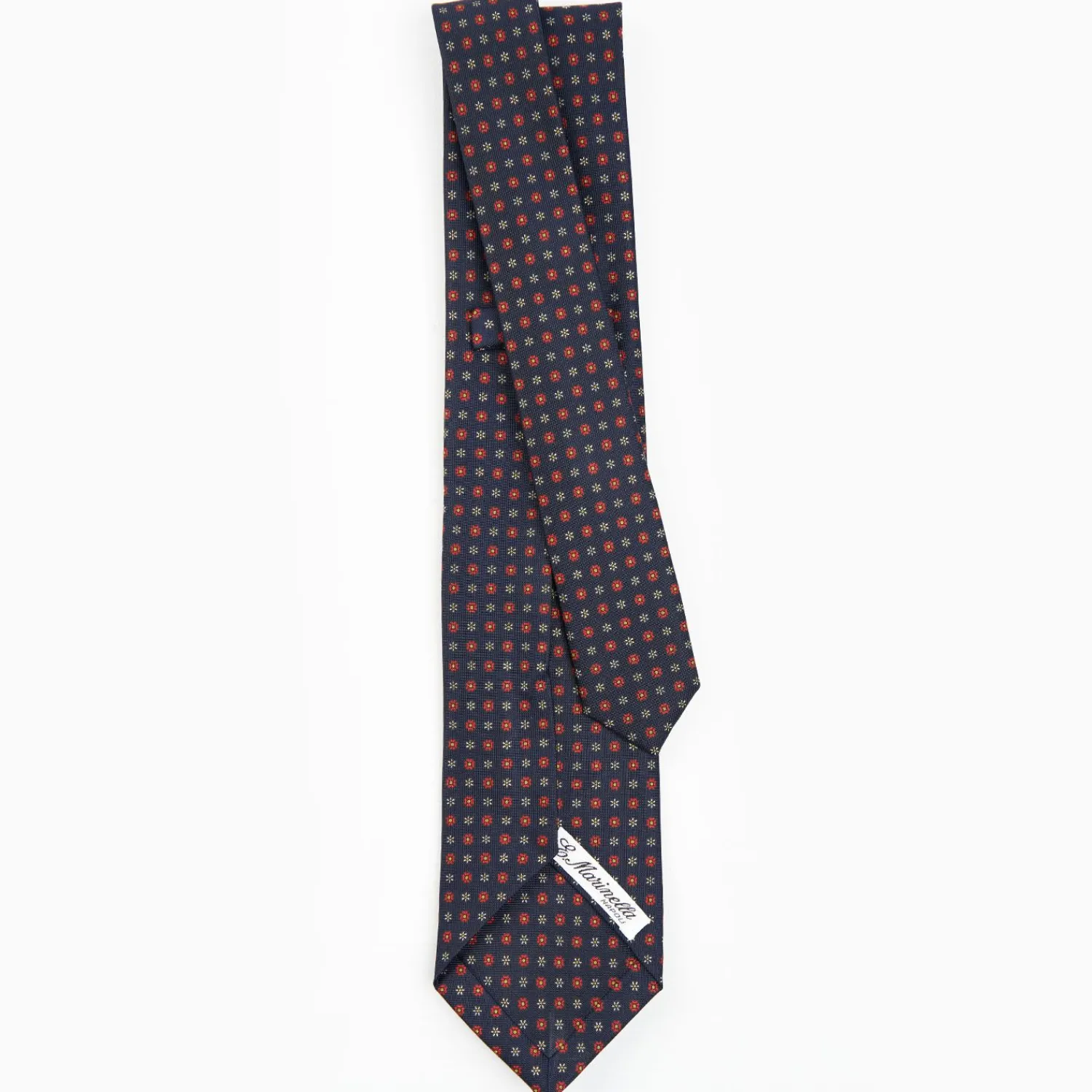 Dark Blue 5 Fold Sartorial Silk Tie - Small Flower Pattern>E.Marinella Outlet