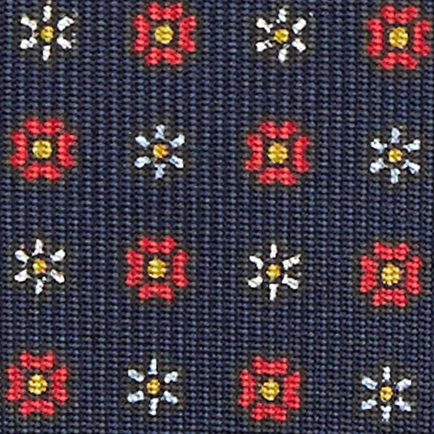 Dark Blue 5 Fold Sartorial Silk Tie - Small Flower Pattern>E.Marinella Outlet
