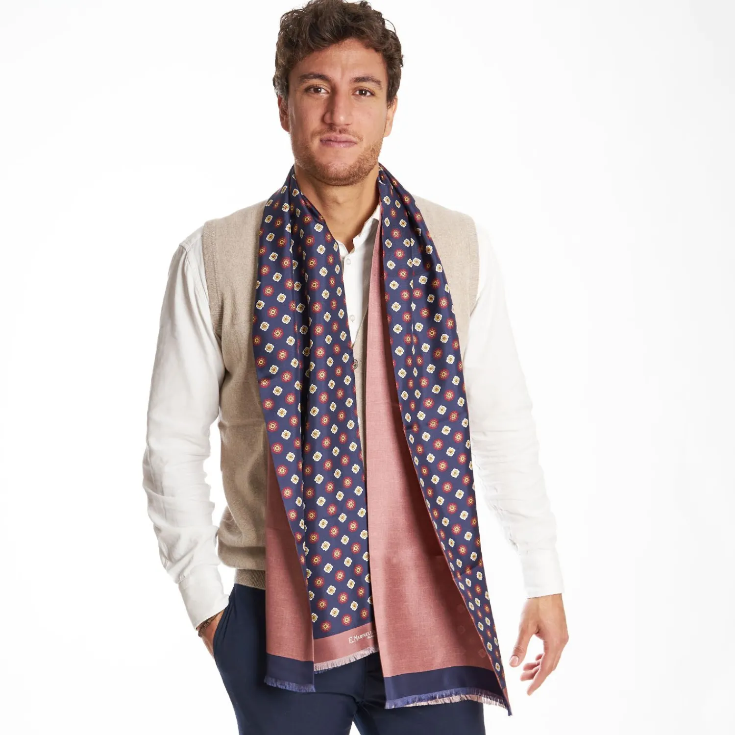 Dark Blue And Pink Double Silk Scarf>E.Marinella Sale