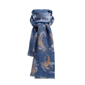 Dark Blue Cotton And Linen Scarf - Paisley Pattern>E.Marinella Cheap