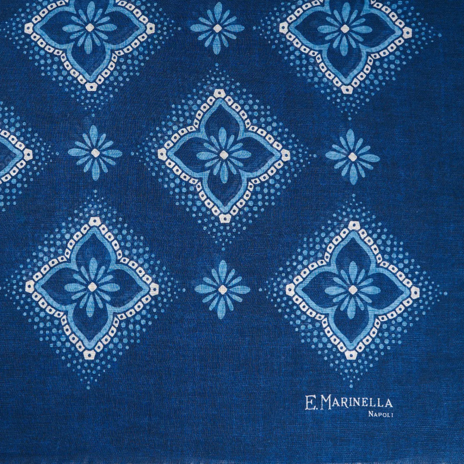 Dark Blue Cotton And Linen Scarf - Light Blue Macro Flowers>E.Marinella Hot
