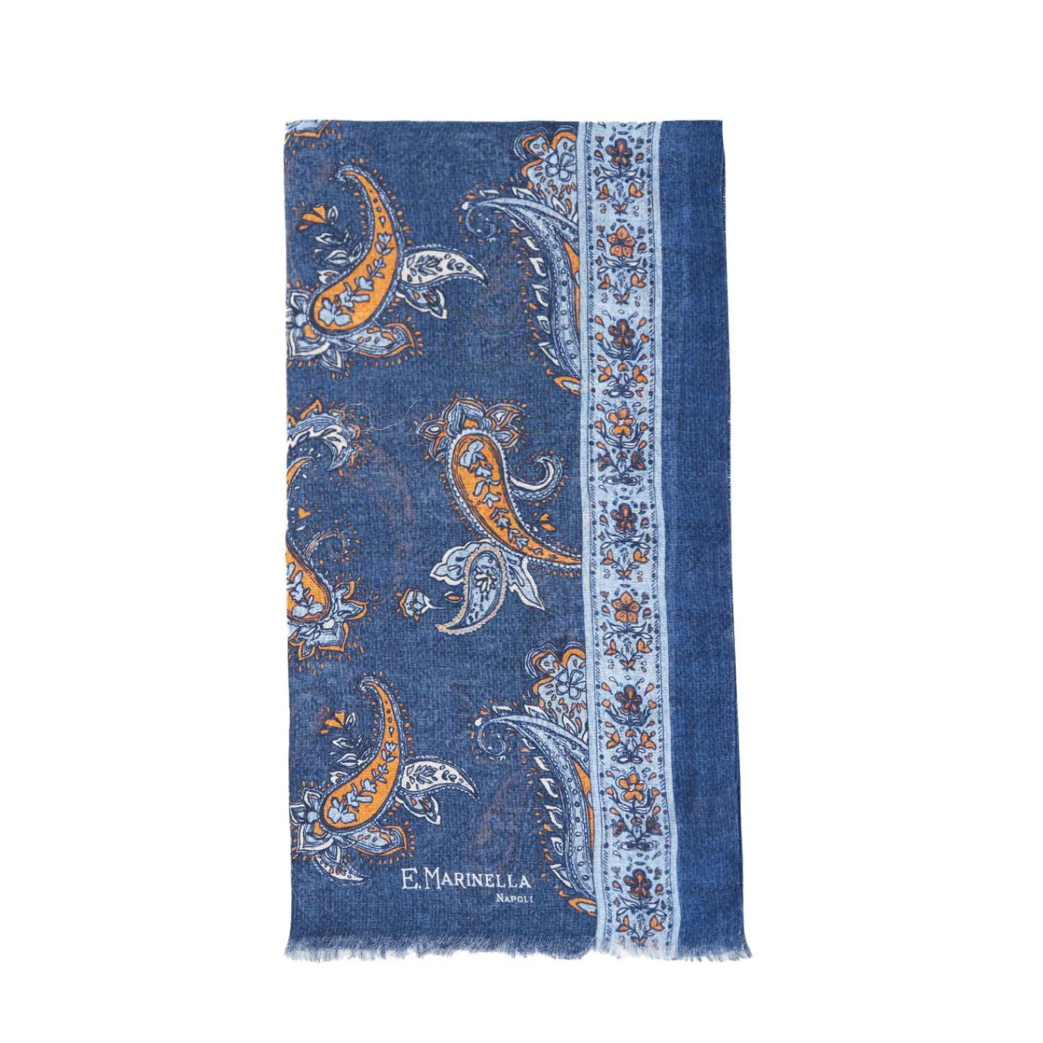 Dark Blue Cotton And Linen Scarf - Paisley Pattern>E.Marinella Cheap