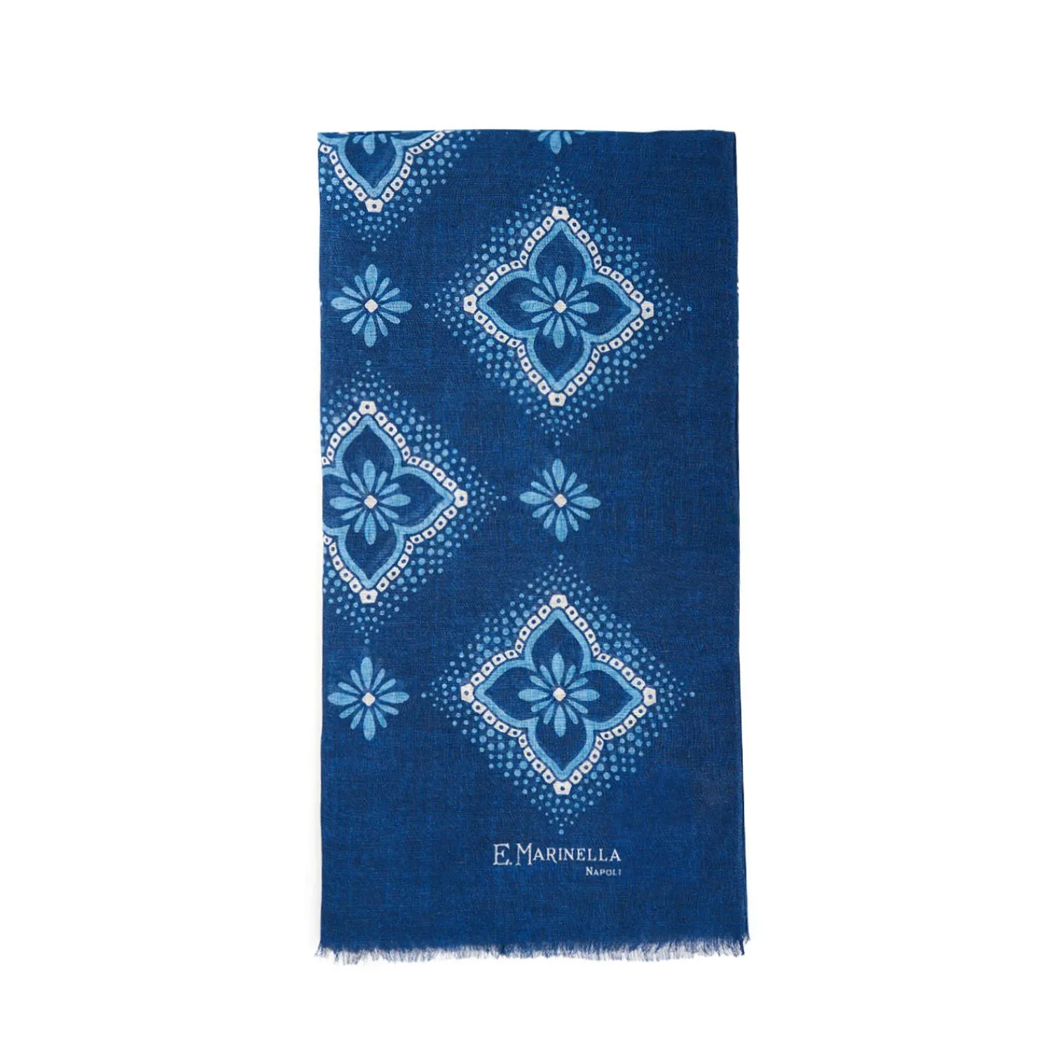 Dark Blue Cotton And Linen Scarf - Light Blue Macro Flowers>E.Marinella Hot