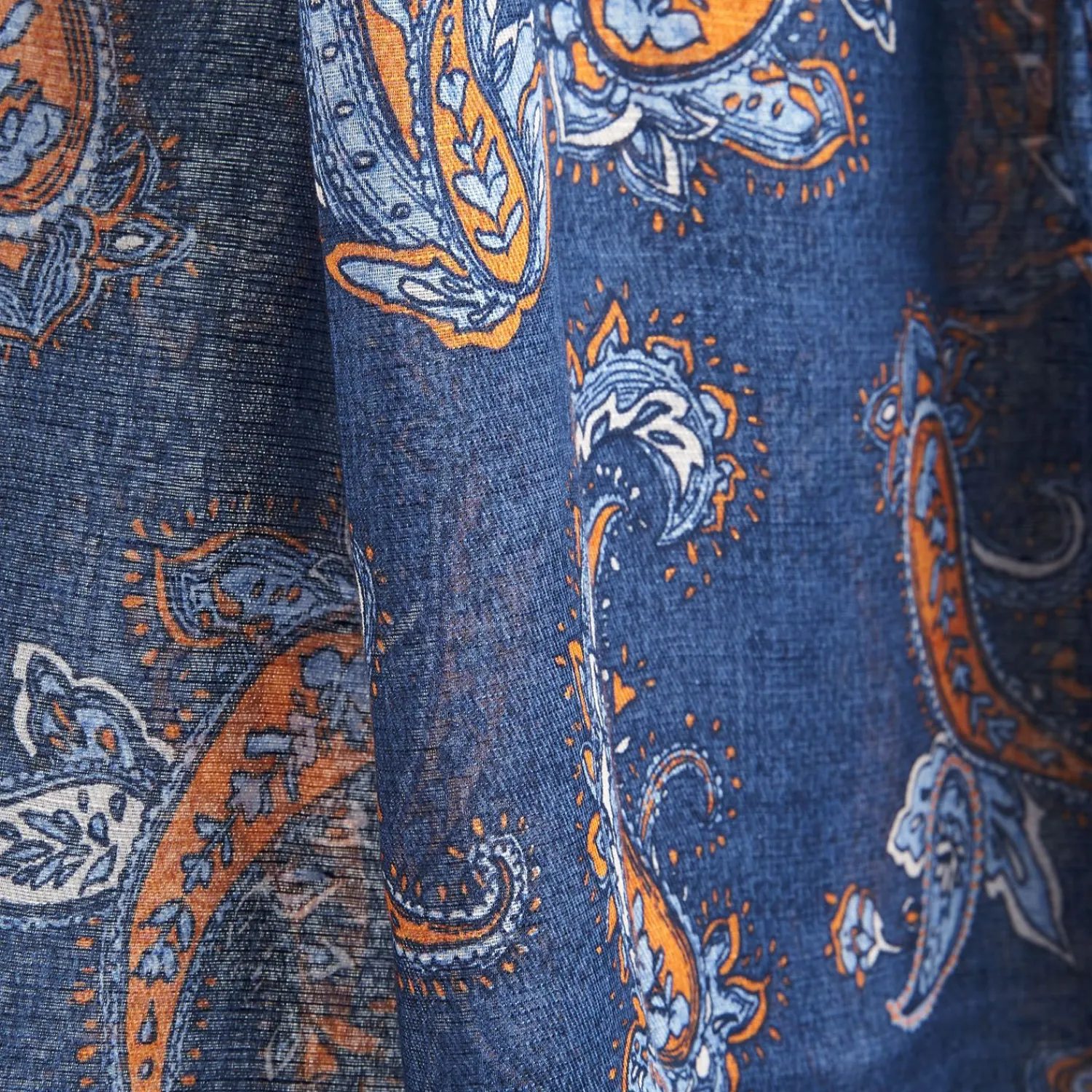 Dark Blue Cotton And Linen Scarf - Paisley Pattern>E.Marinella Cheap