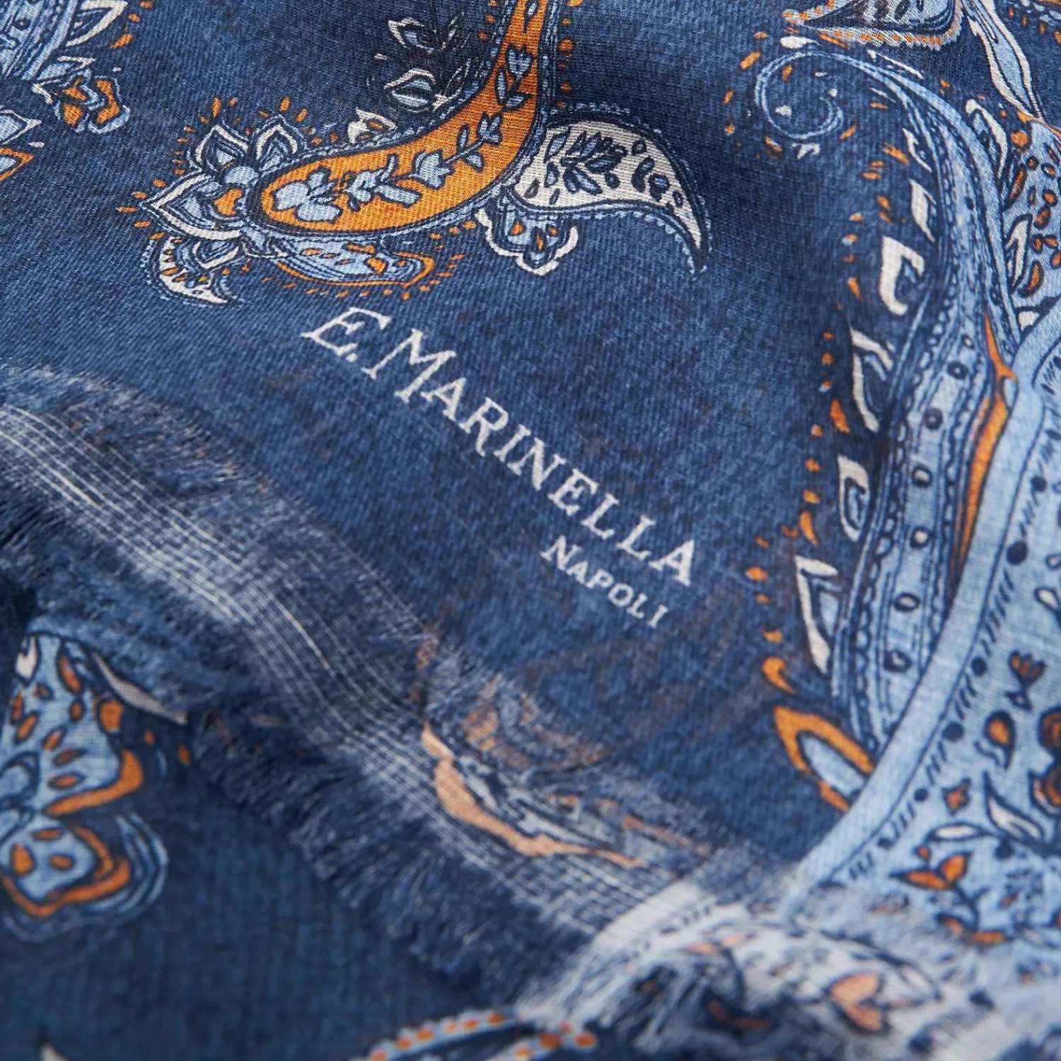 Dark Blue Cotton And Linen Scarf - Paisley Pattern>E.Marinella Cheap