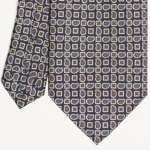 Dark Blue Extra Long Sartorial Silk Tie Paisley Pattern>E.Marinella Outlet