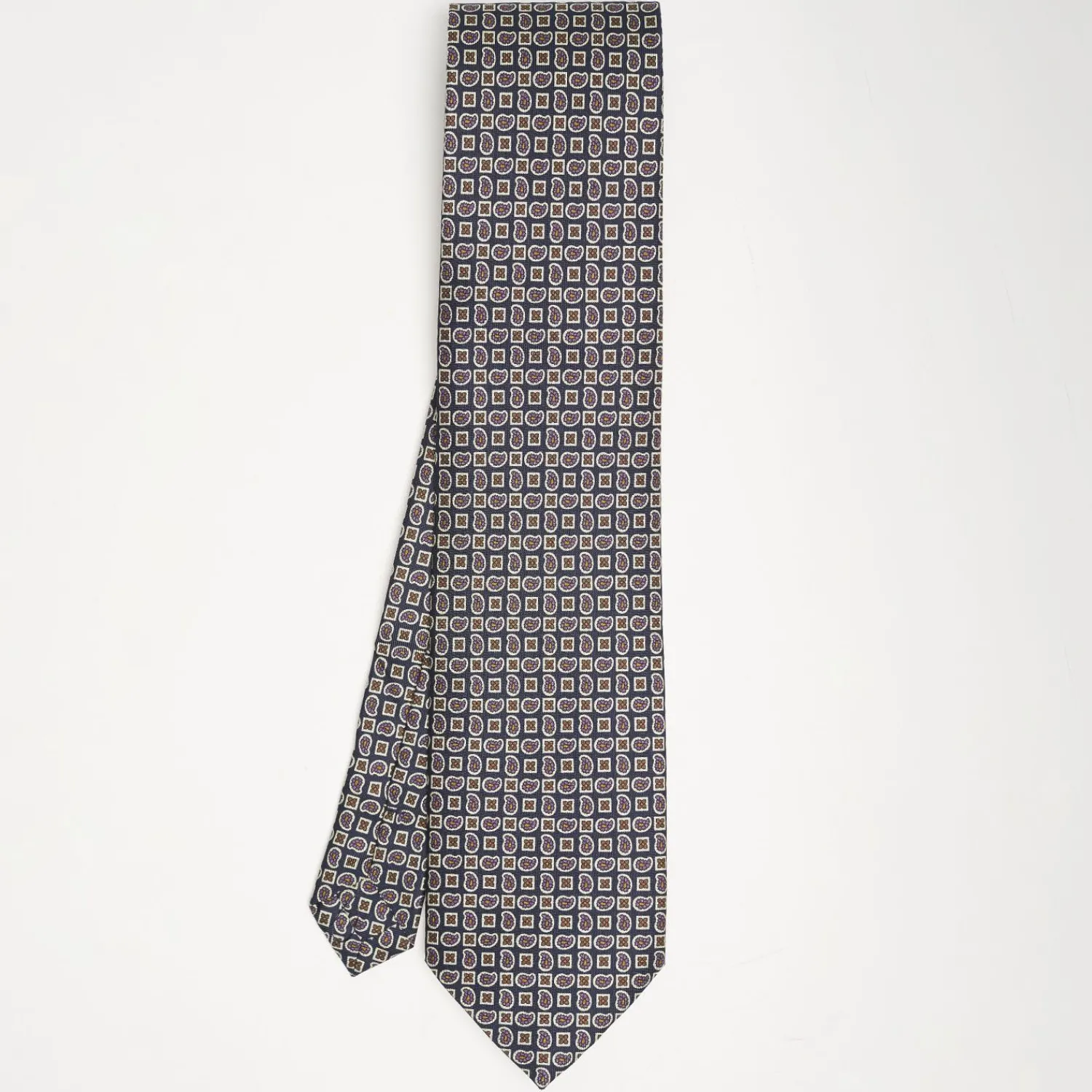 Dark Blue Extra Long Sartorial Silk Tie Paisley Pattern>E.Marinella Outlet