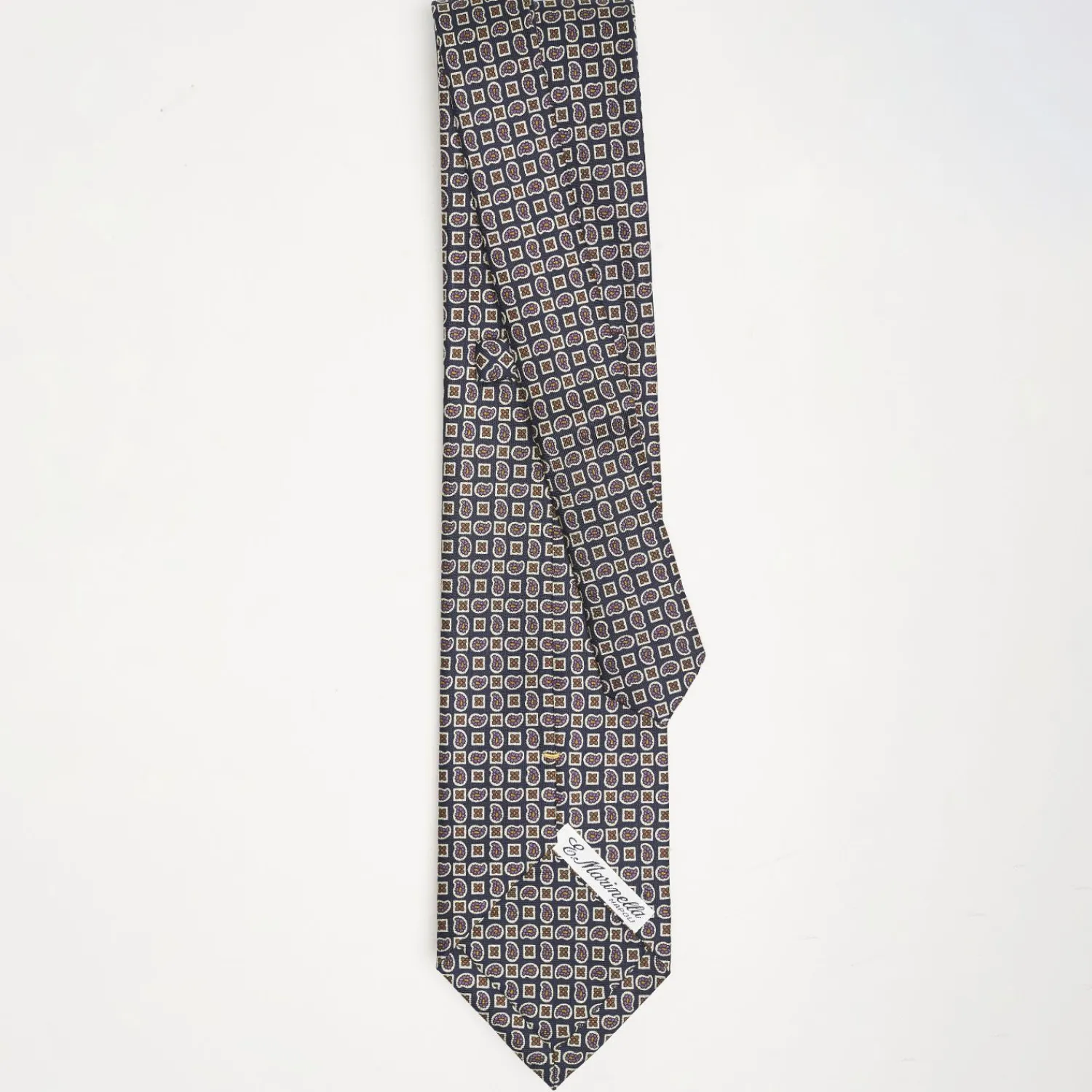 Dark Blue Extra Long Sartorial Silk Tie Paisley Pattern>E.Marinella Outlet