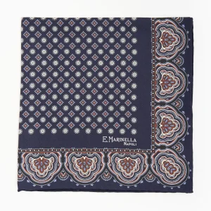 Dark Blue Hand-Printed Silk Pocket Square Large Flower Pattern>E.Marinella Flash Sale