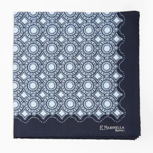 Dark Blue Hand-Printed Silk Pocket Square Large Flower Pattern>E.Marinella Best Sale