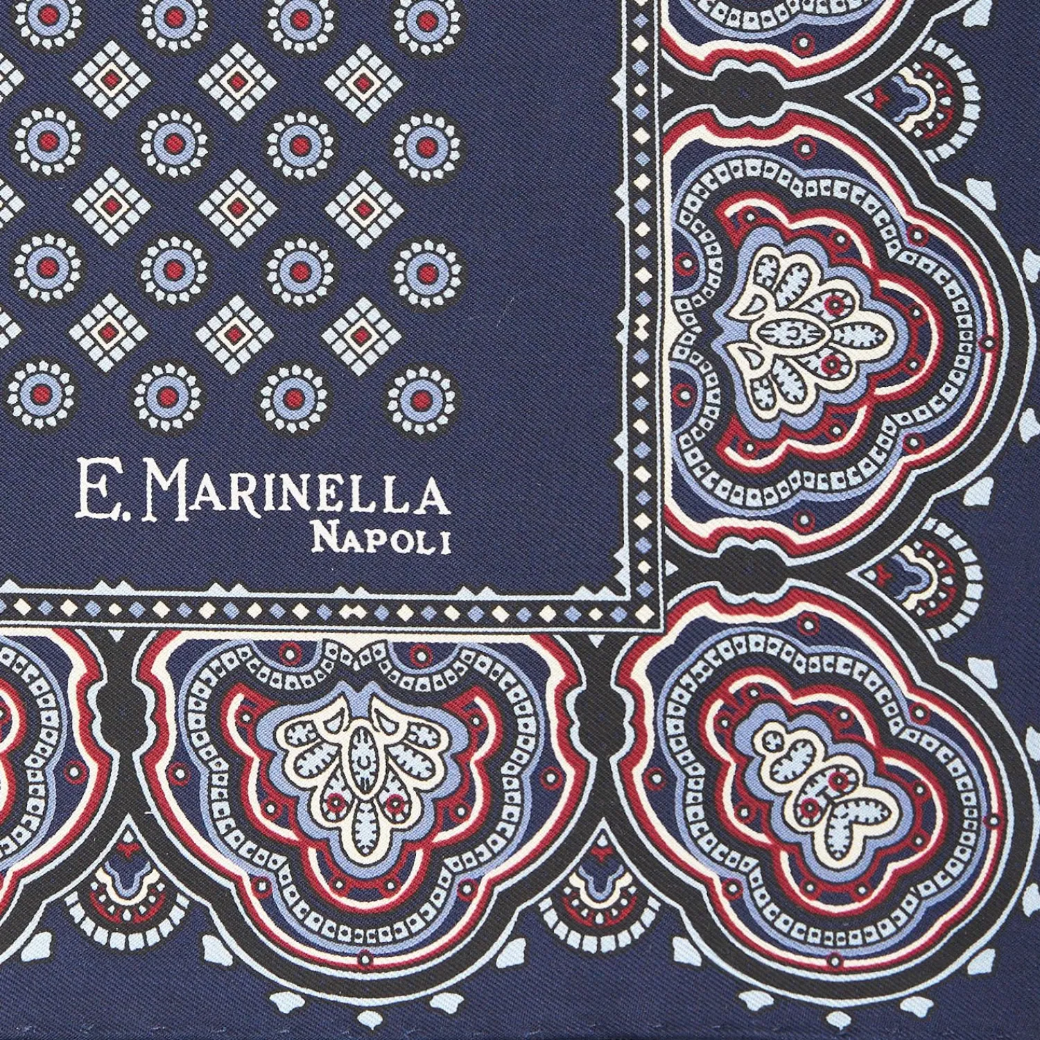 Dark Blue Hand-Printed Silk Pocket Square Small Flower Pattern>E.Marinella Clearance