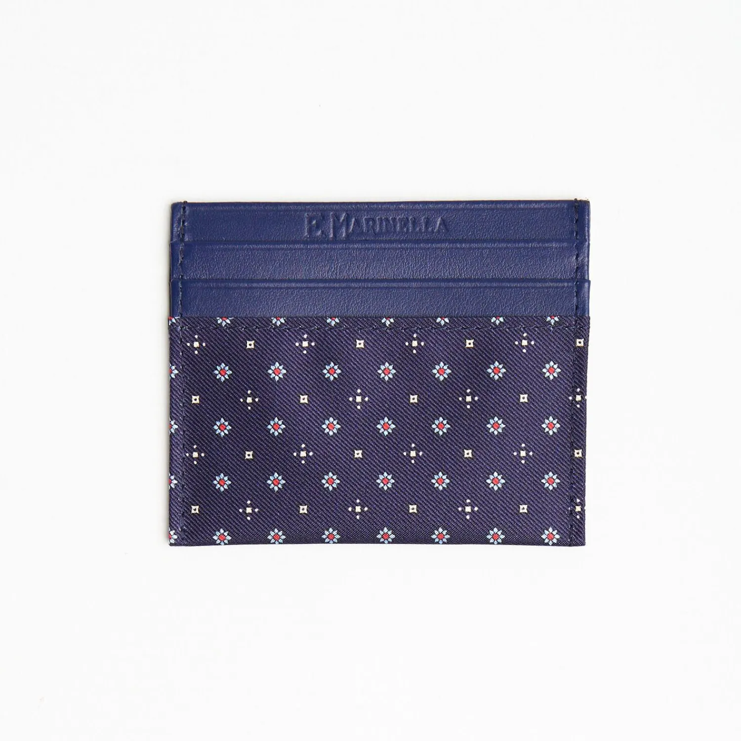 Dark Blue Leather And Silk Credit Card Holder 5 Compartments>E.Marinella Online