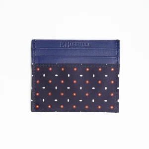 Dark Blue Leather And Silk Credit Card Holder 5 Compartments>E.Marinella Hot
