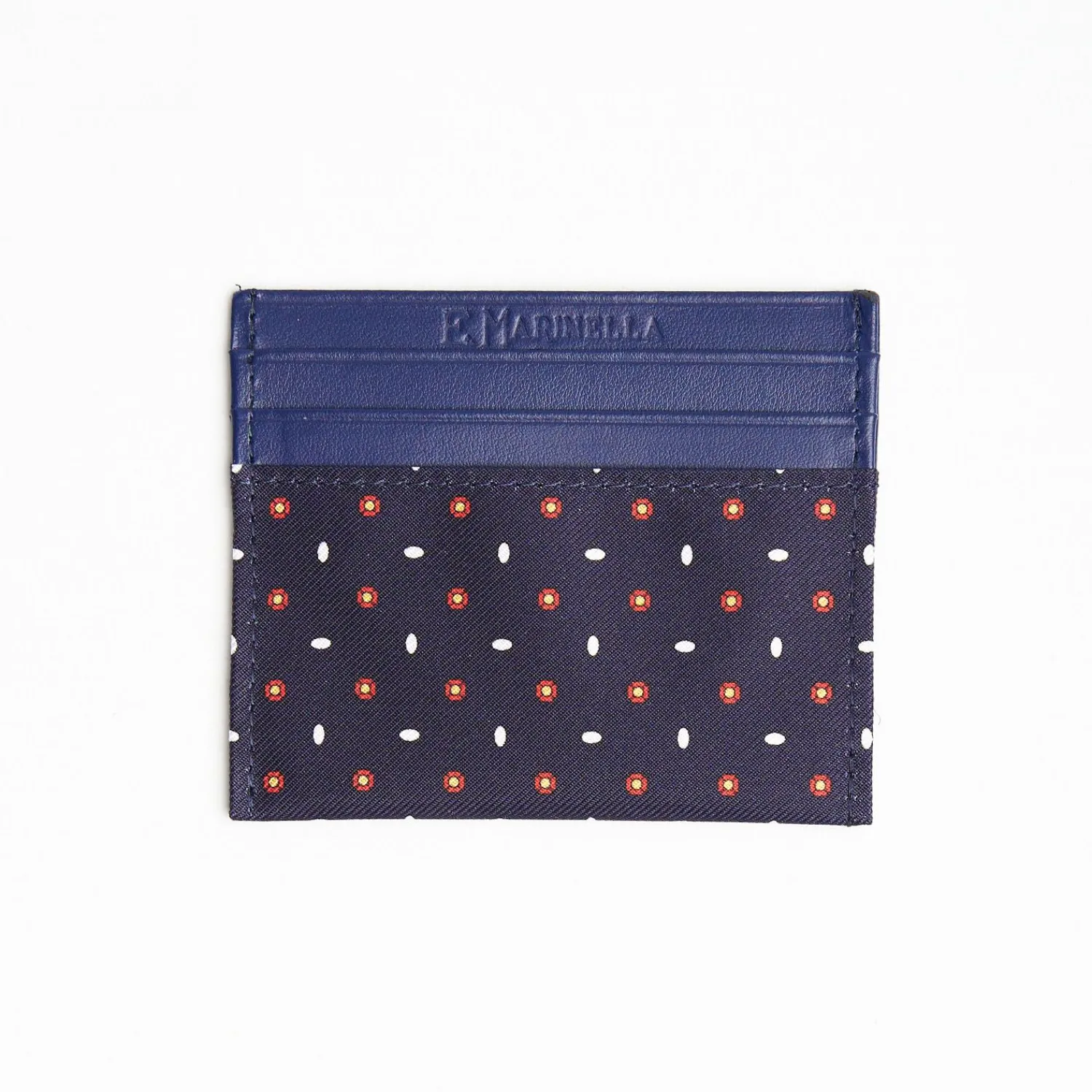 Dark Blue Leather And Silk Credit Card Holder 5 Compartments>E.Marinella Hot