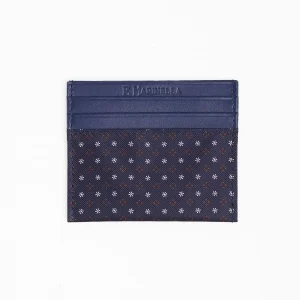 Dark Blue Leather And Silk Credit Card Holder - 5 Compartments>E.Marinella Cheap