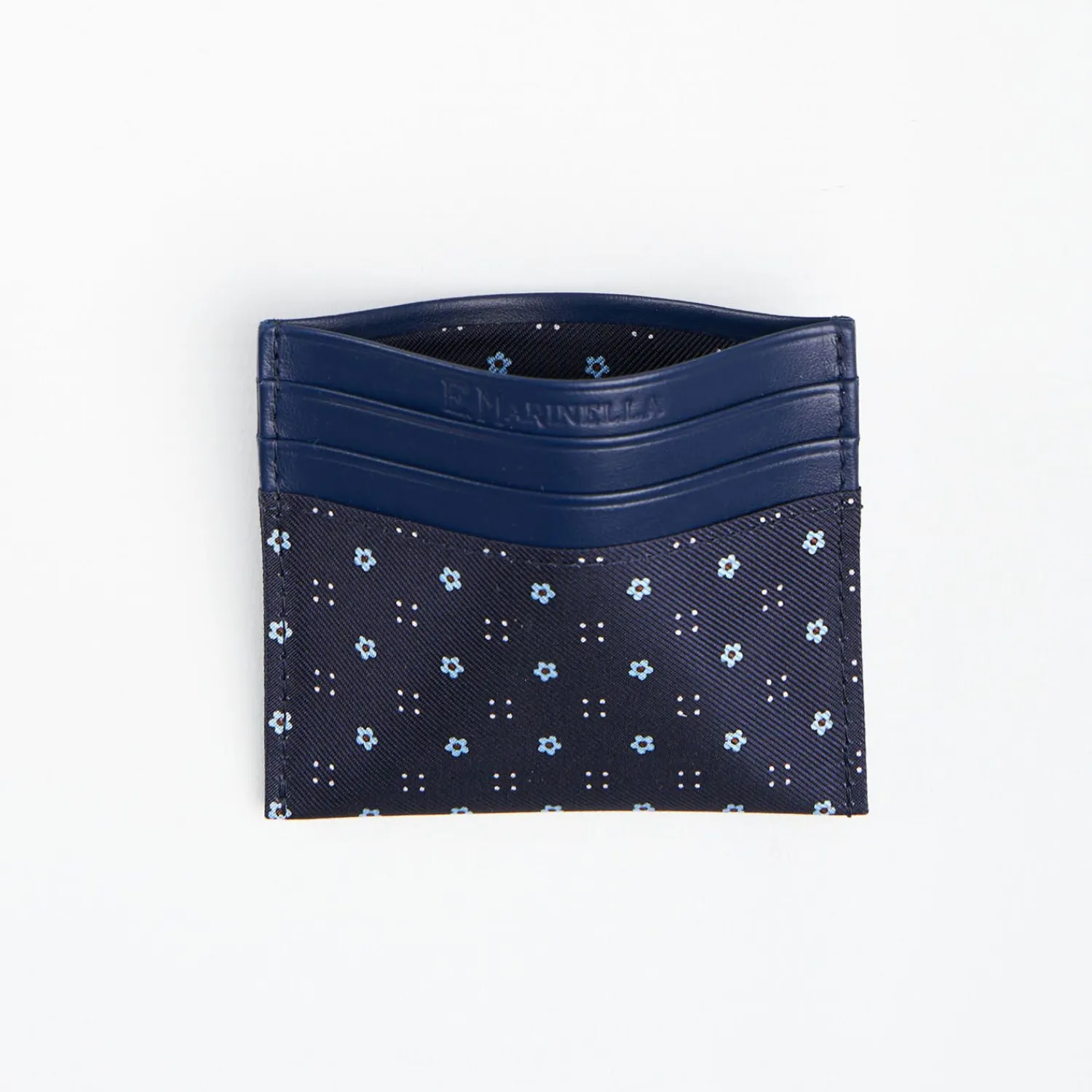 Dark Blue Leather And Silk Credit Card Holder - 5 Compartments>E.Marinella Flash Sale