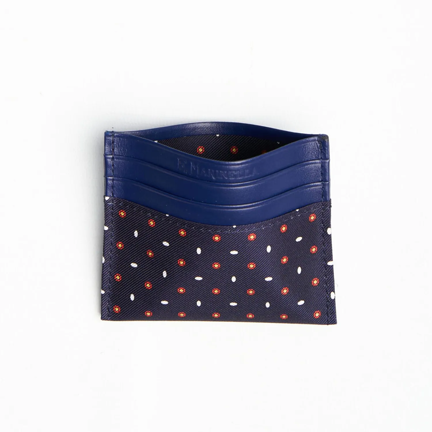 Dark Blue Leather And Silk Credit Card Holder 5 Compartments>E.Marinella Hot