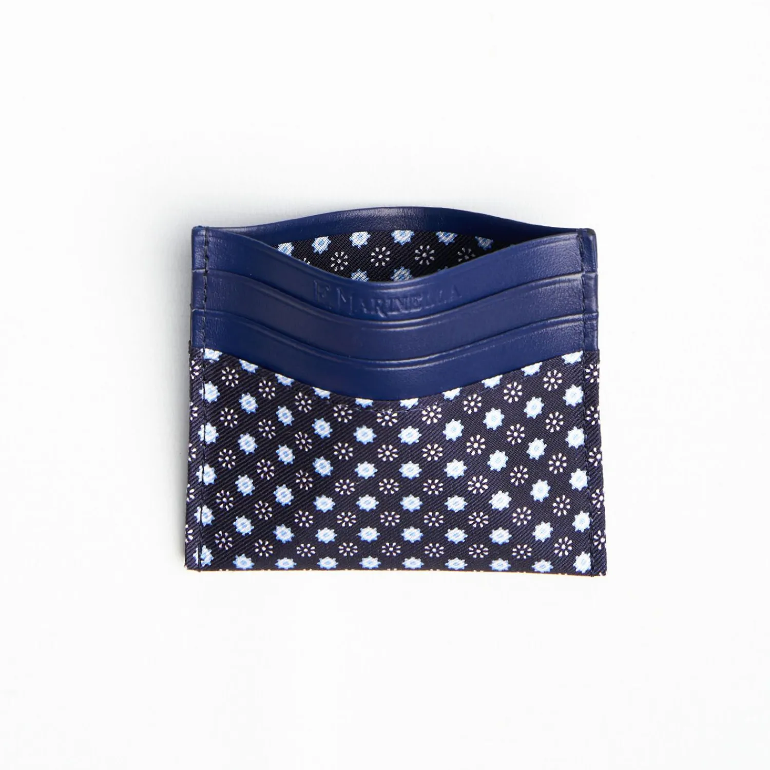 Dark Blue Leather And Silk Credit Card Holder 5 Compartments>E.Marinella Cheap