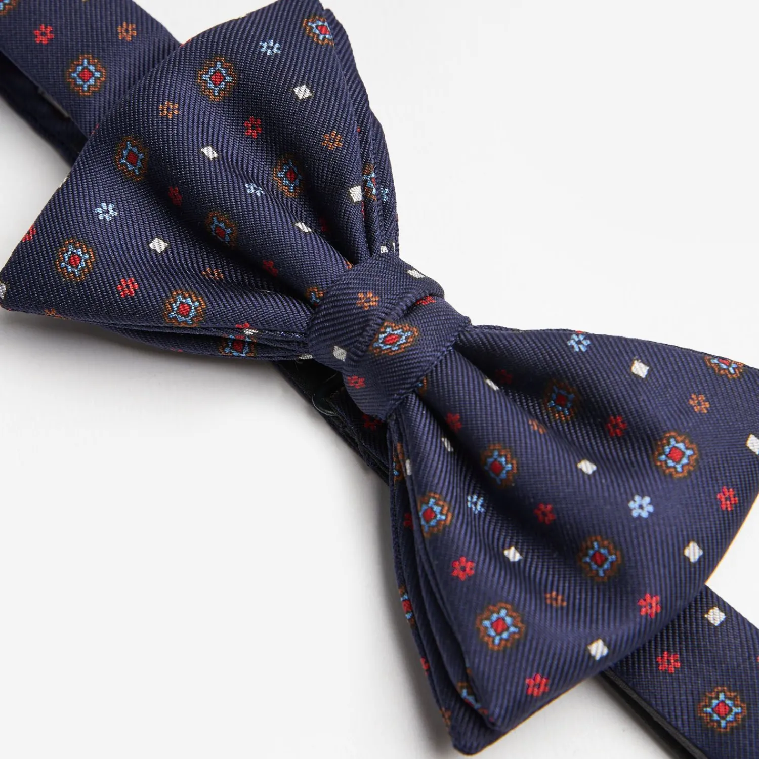Dark Blue Pre-Knotted Silk Bowtie- Small Flower Pattern>E.Marinella Online