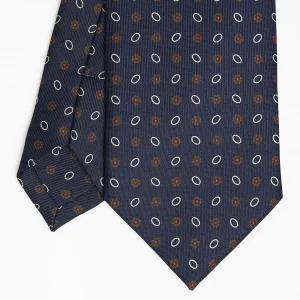 Dark Blue Sartorial Classic Silk Tie Small Flower Pattern>E.Marinella New