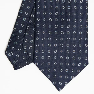 Dark Blue Sartorial Classic Silk Tie Small Flower Pattern>E.Marinella Shop