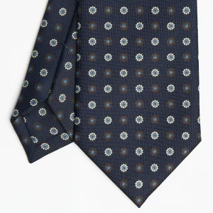 Dark Blue Sartorial Classic Silk Tie Large Flower Pattern>E.Marinella Shop