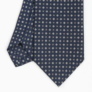 Dark Blue Sartorial Classic Silk Tie - Small Flower Pattern>E.Marinella Outlet