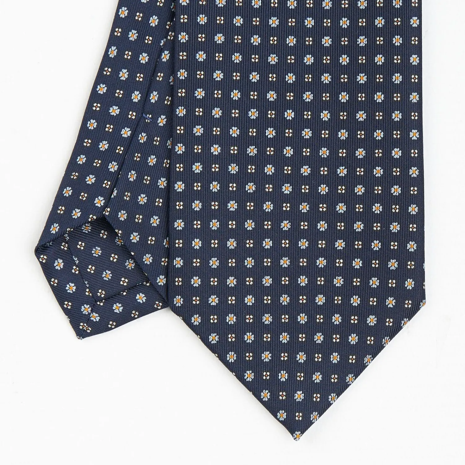 Dark Blue Sartorial Classic Silk Tie - Small Flower Pattern>E.Marinella Outlet