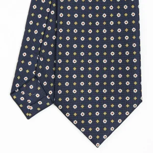 Dark Blue Sartorial Classic Silk Tie - Small Flower Pattern>E.Marinella Fashion
