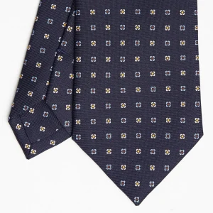 Dark Blue Sartorial Classic Silk Tie Small Flower Pattern>E.Marinella Outlet