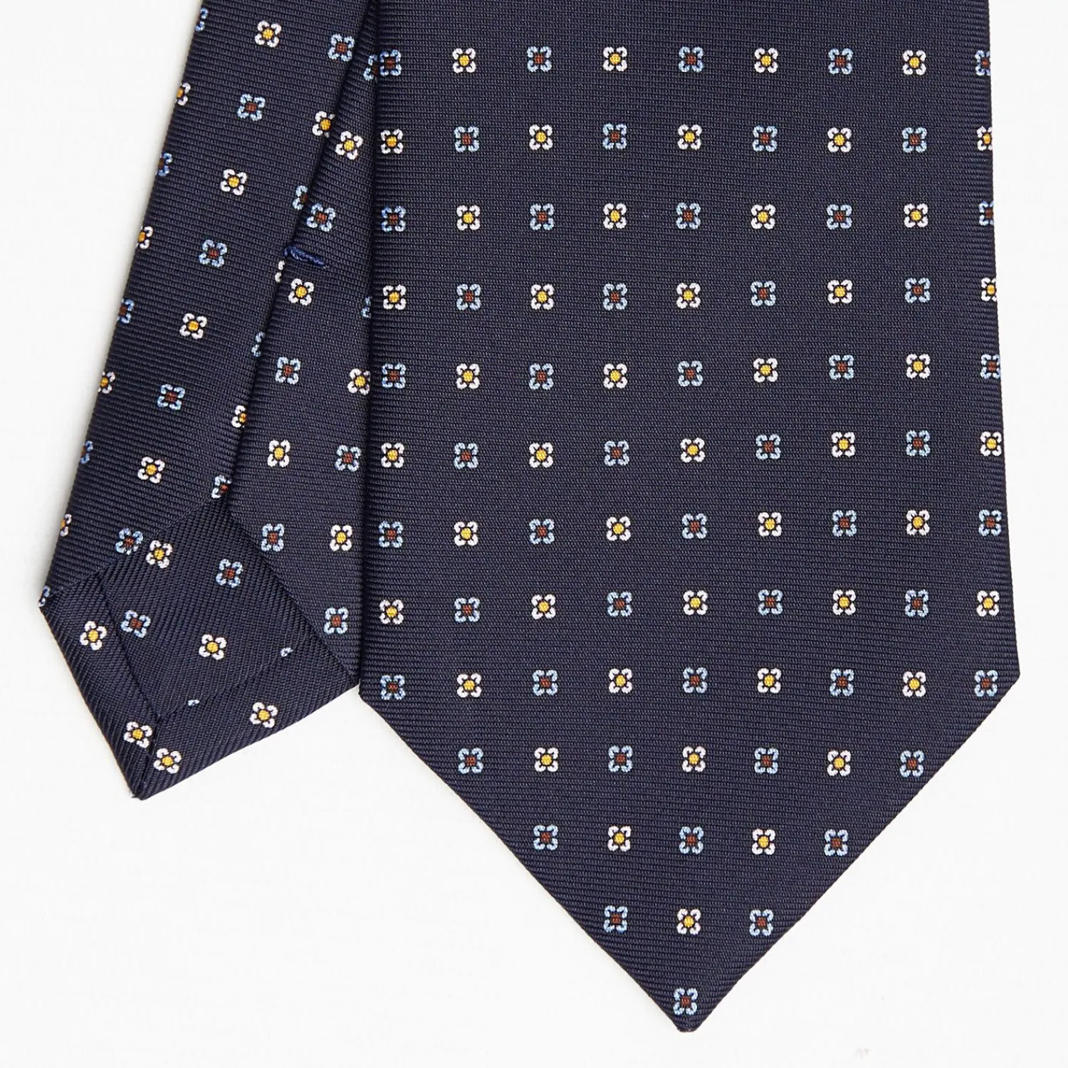 Dark Blue Sartorial Classic Silk Tie Small Flower Pattern>E.Marinella Outlet