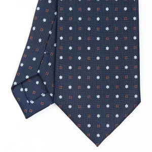 Dark Blue Sartorial Classic Silk Tie - Small Flower Designs>E.Marinella Clearance
