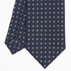Dark Blue Sartorial Classic Silk Tie - Small Flower Designs>E.Marinella Shop