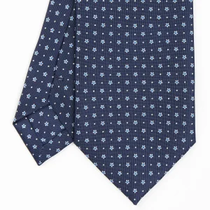 Dark Blue Sartorial Classic Silk Tie - Small Flower Pattern>E.Marinella Shop