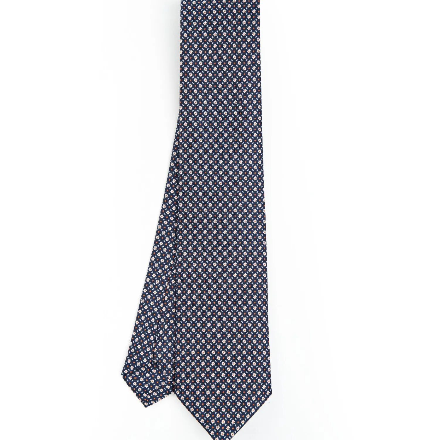 Dark Blue Sartorial Classic Silk Tie - Small Flower Pattern>E.Marinella Store
