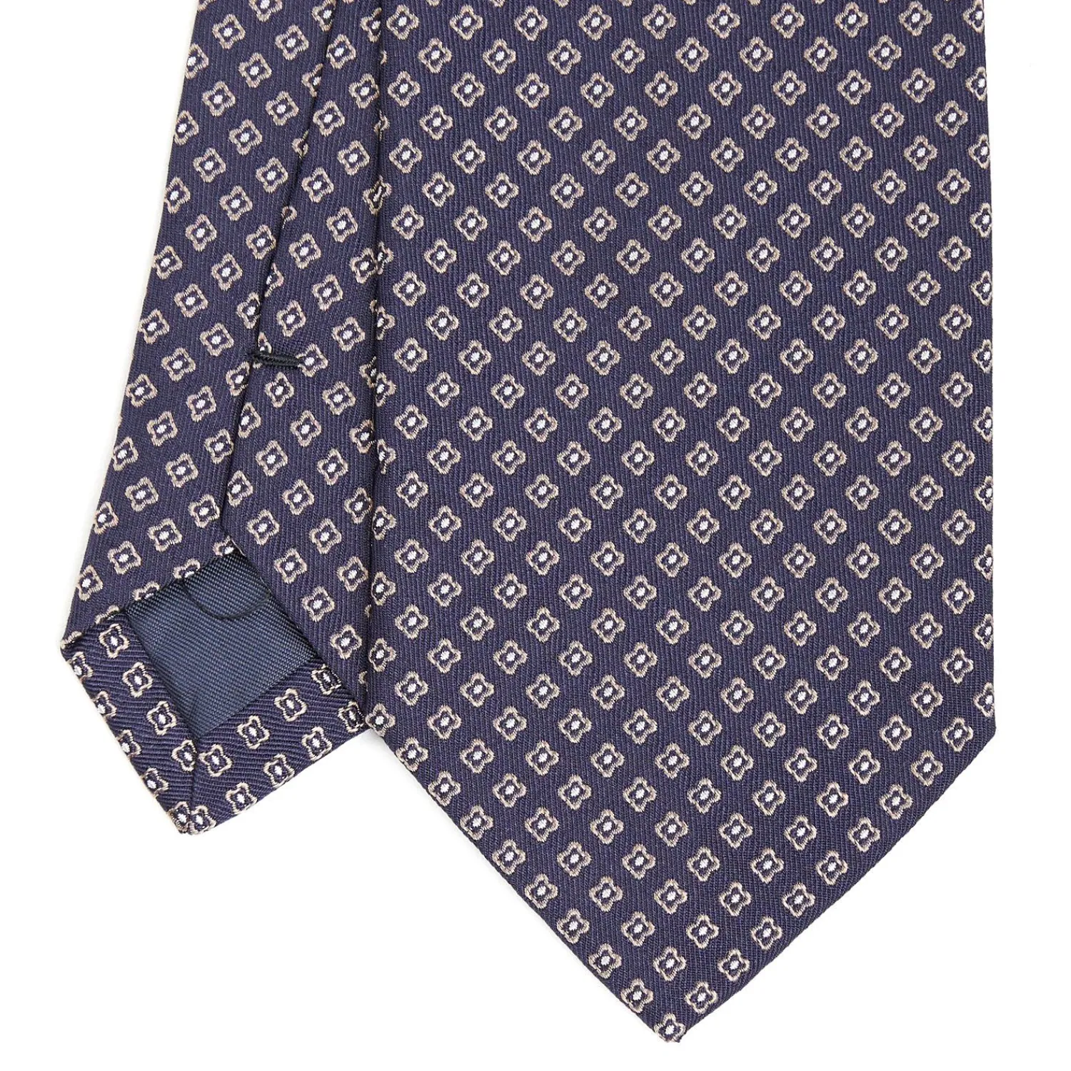 Dark Blue Sartorial Jacquard Silk Tie - Small Geometric Pattern>E.Marinella Online