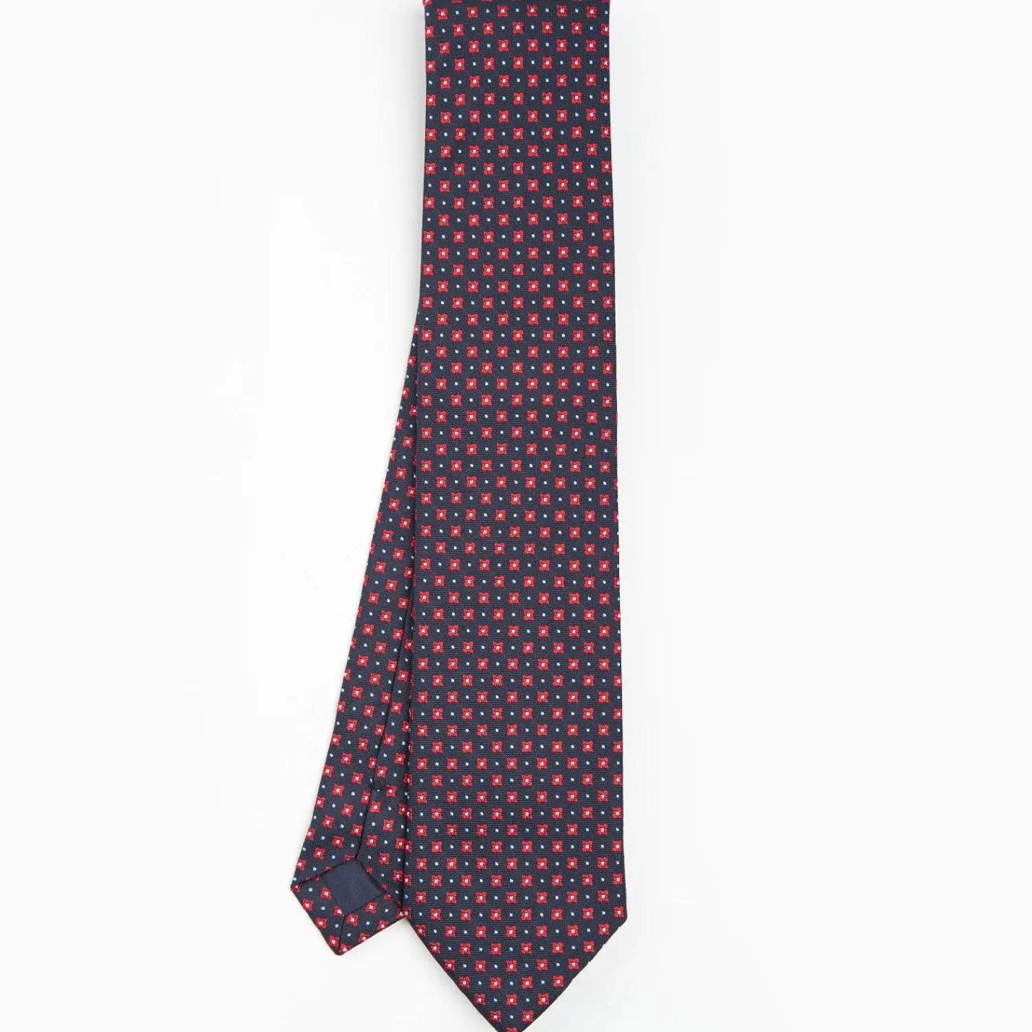 Dark Blue Sartorial Jacquard Silk Tie - Large Flower Patterns>E.Marinella Store