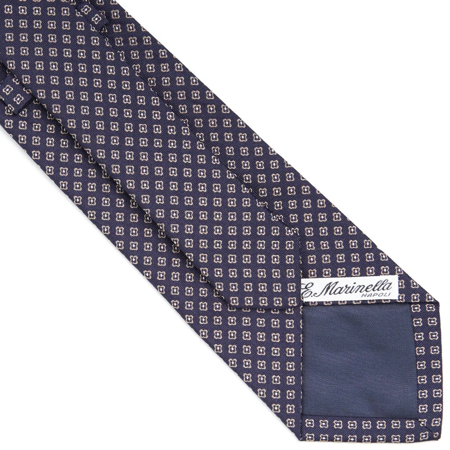 Dark Blue Sartorial Jacquard Silk Tie - Small Geometric Pattern>E.Marinella Online